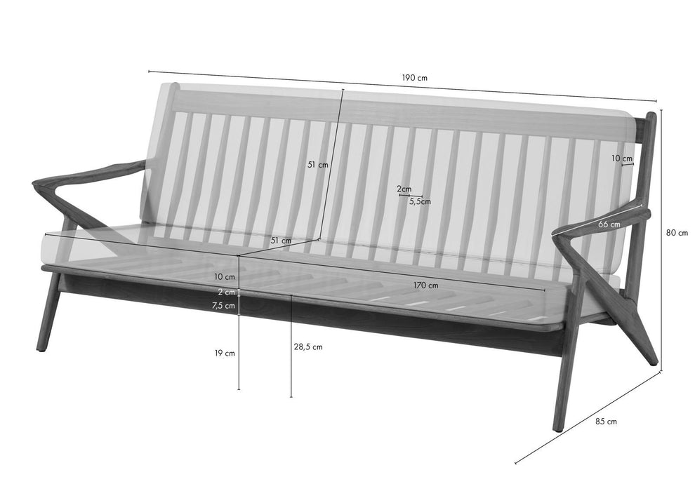 Banc de jardin Buton Buton, avec rembourrage, nature non traitée - 190x85x80