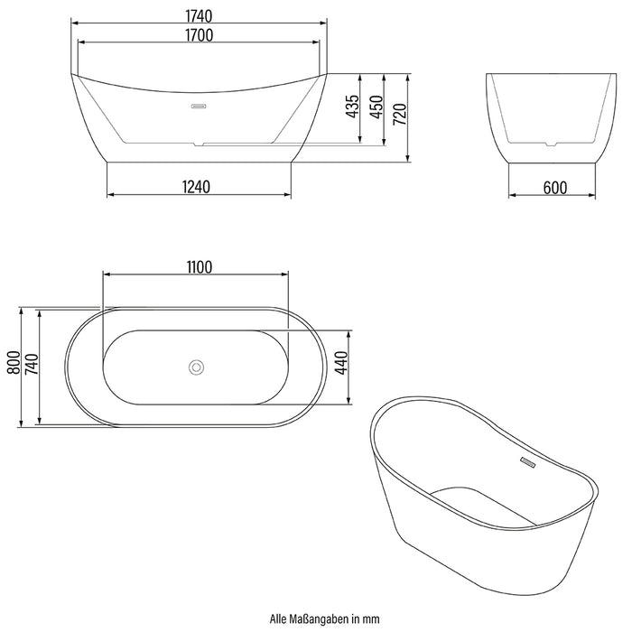 Baignoire gratuite et Ravo sans robinet - 170x80x72cm