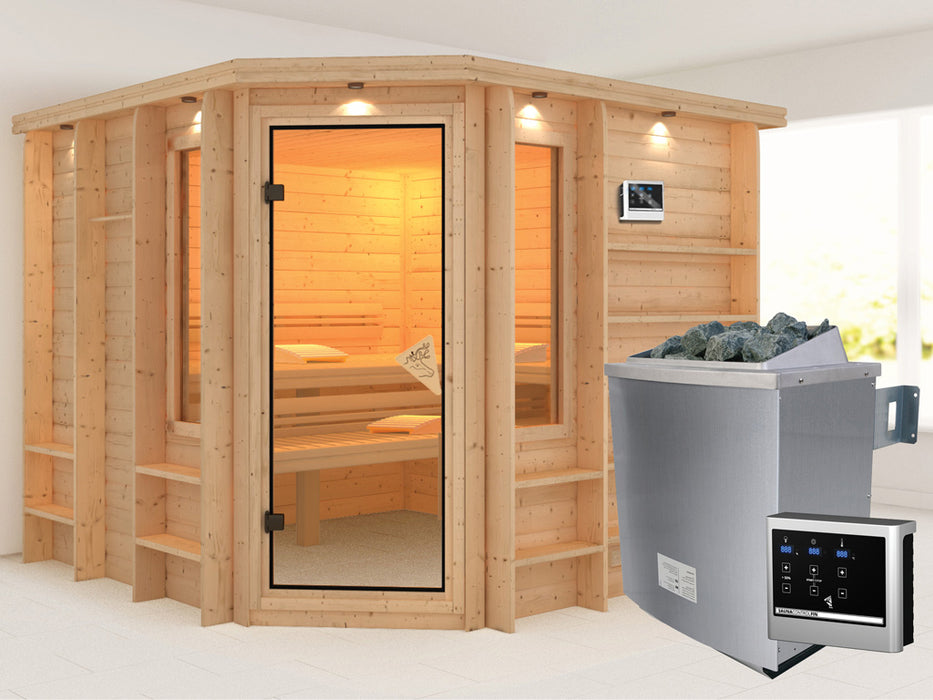 Sauna en bois massif sauna marona - 262x253x212cm, 2-4 personnes - sauna en salle avec four 9kw