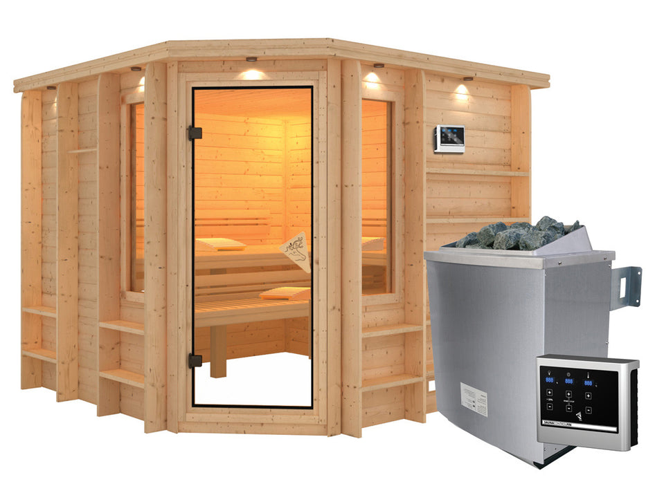 Sauna en bois massif sauna marona - 262x253x212cm, 2-4 personnes - sauna en salle avec four 9kw