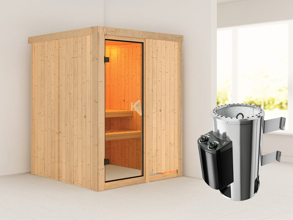 Sauna 230V Système Sauna Minja - 151x151x198cm, 1-2 personnes - sauna en salle avec four