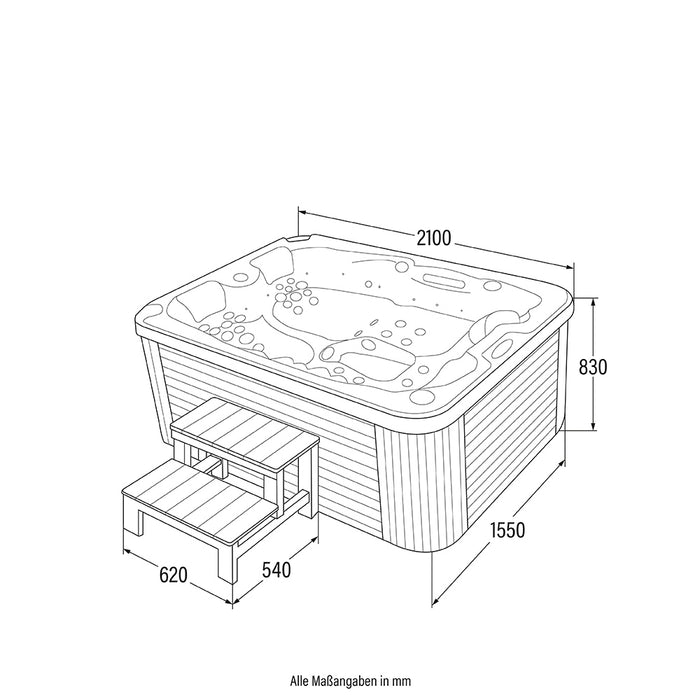 Jardin Whirlpool en plein air, 51 jets de massage, éclairage, escaliers et couverture thermique, 2 personnes