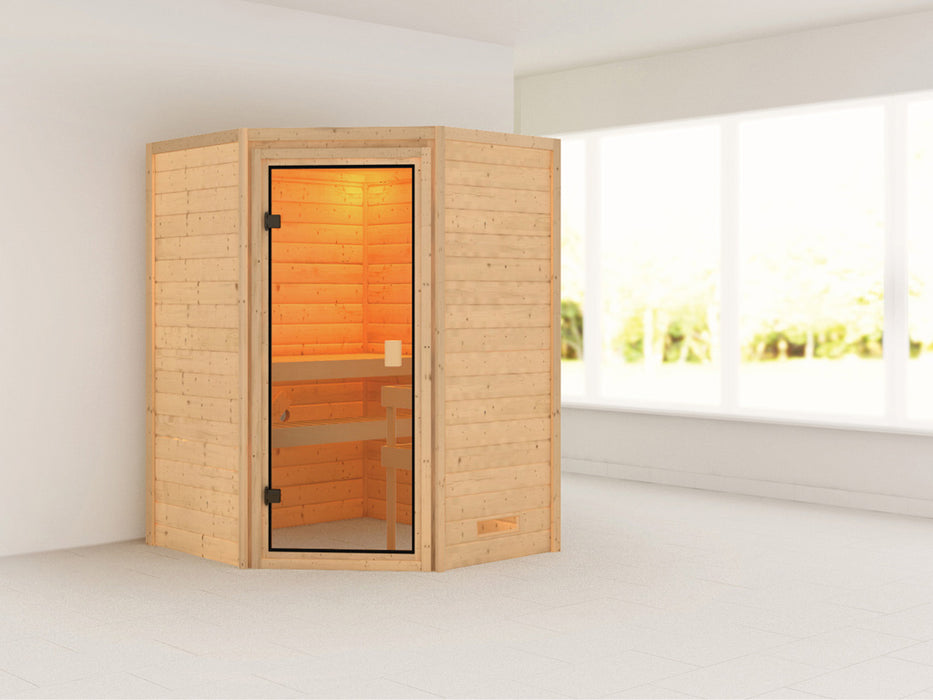 Sauna 230v Sauna en bois massif stefanie - 146x146x198cm, 1-2 personnes - sauna en salle avec four