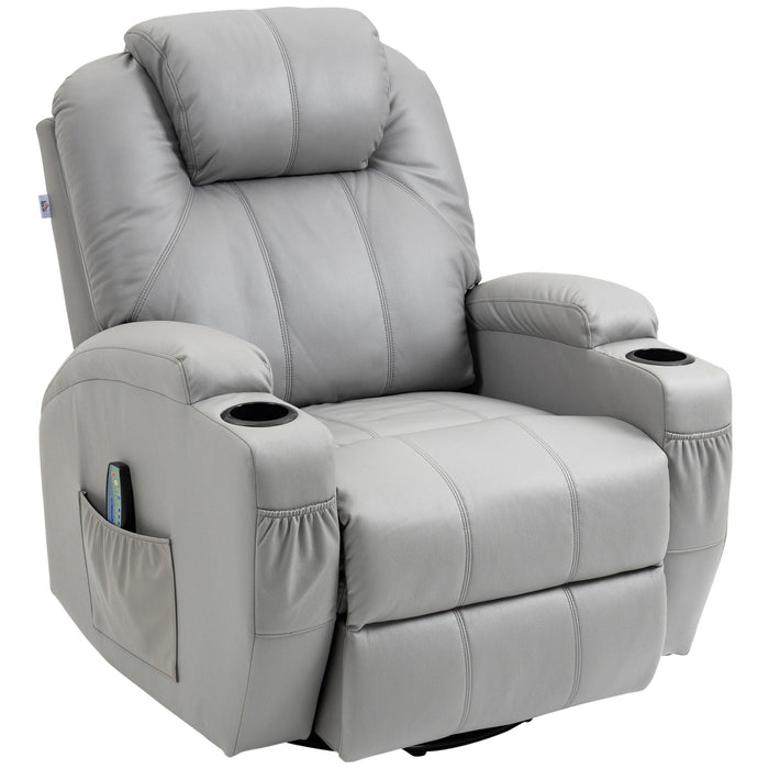 Massage chair with footrest, 8 vibration points, 5 modes, including remote control, light gray