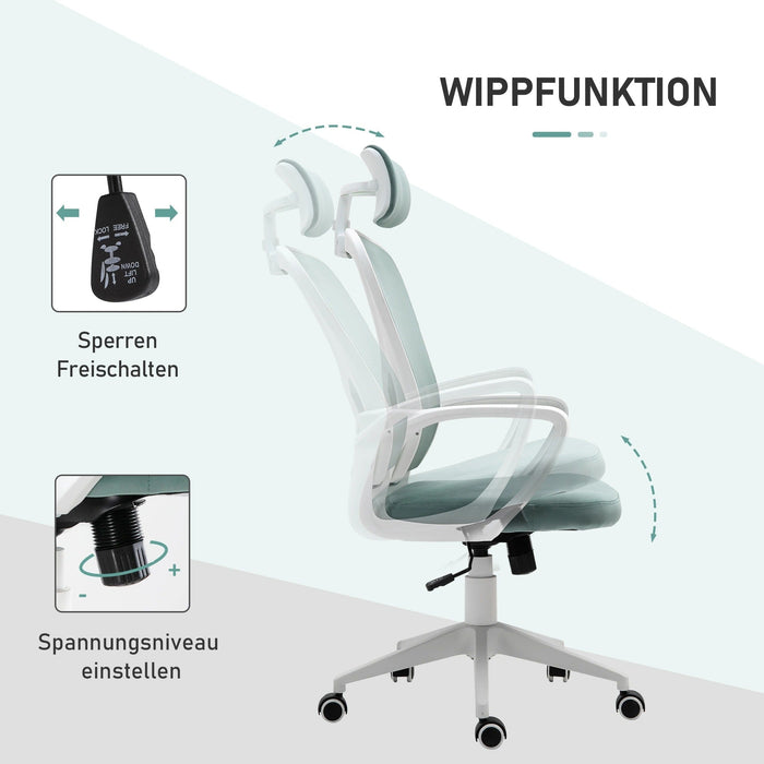 Bürostuhl mit Wippfunktion höhenverstellbar ergonomisch Türkis, 63x64x118-128cm