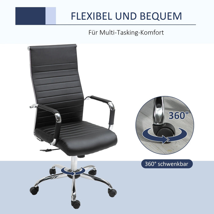 Bürostuhl Schreibtischstuhl mit Wippfunktion ergonomisch höhenverstellbar gepolstert Kunstleder Schwarz, 54x62x104-114cm