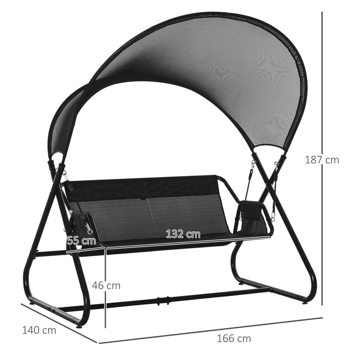 Gartenschaukel Sonnenliege 2 personen Schaukelgestell Outdoor Schaukelbank mit Sitzkissen Texteline Schwarz, 166x140x187cm