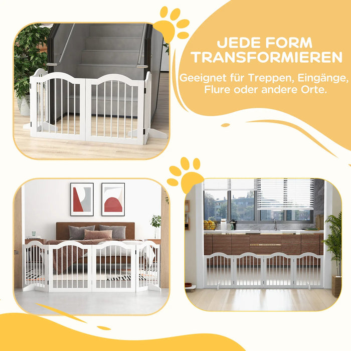 Dog barrier foldable solid wood, white, 203.5x29.5x61cm