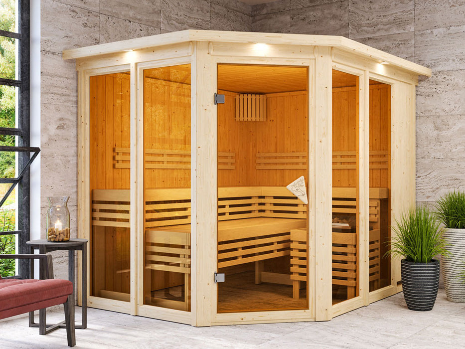 Sauna Premium Nuri - 231x196x198cm, 2-4 personnes - sauna en salle avec four 9kw