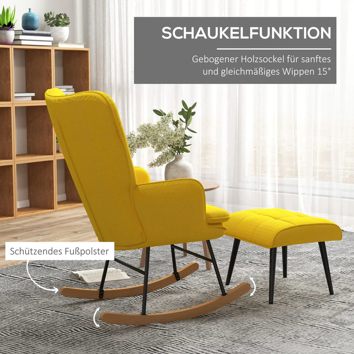 Swing chair Skikeke design with footstool beech wood yellow, 64x89x90cm