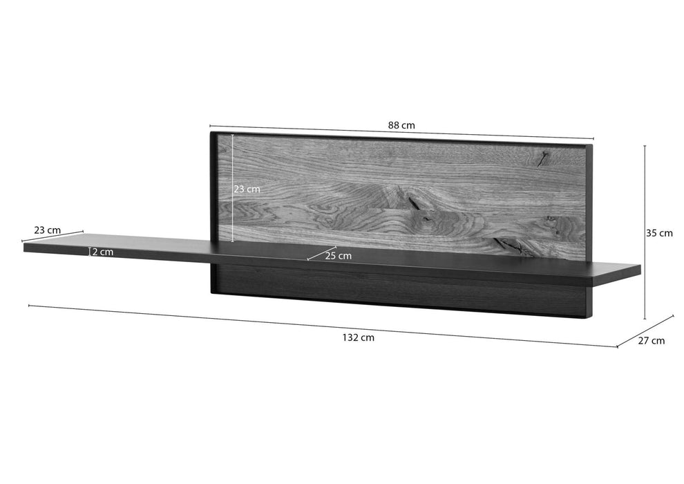 Wandregal Wildeiche 132x27x35 natur geölt STARNBERG