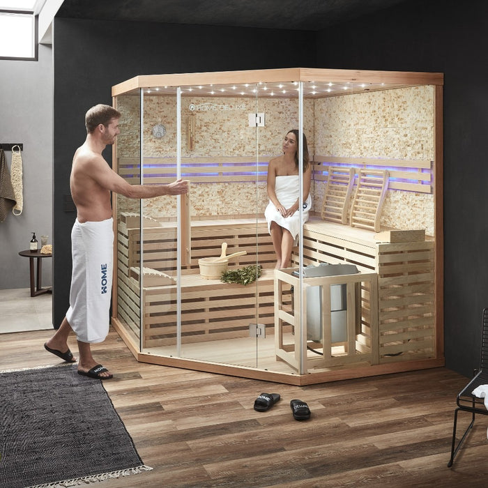 Sauna d'intérieur Casheim Big XL - 200 x 200 cm pour 6 personnes - Sauna traditionnel avec des plastiques avec un four de 8 kW