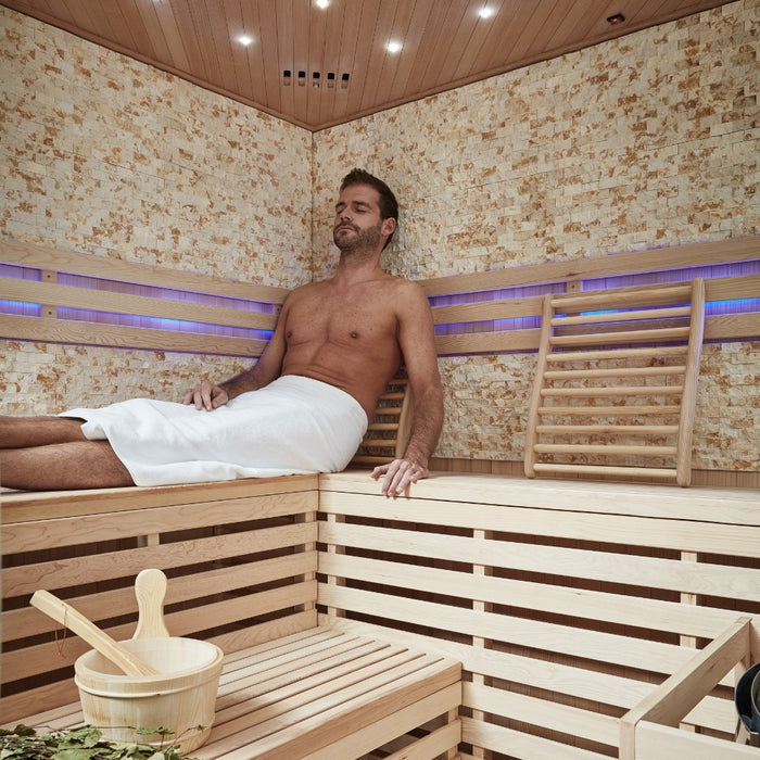 Sauna d'intérieur Casheim Big XL - 200 x 200 cm pour 6 personnes - Sauna traditionnel avec des plastiques avec un four de 8 kW