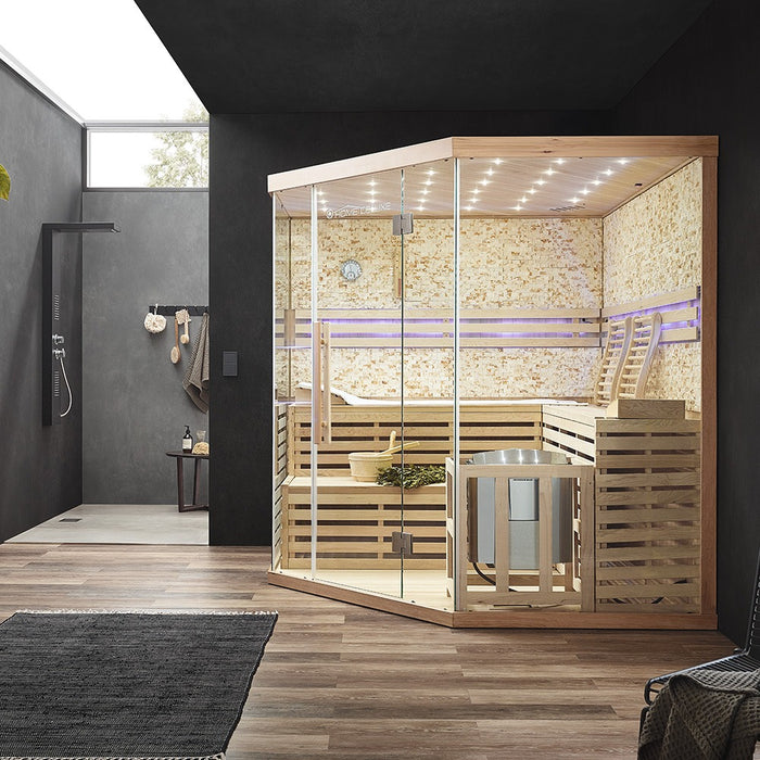 Sauna d'intérieur Casheim Big XL - 200 x 200 cm pour 6 personnes - Sauna traditionnel avec des plastiques avec un four de 8 kW