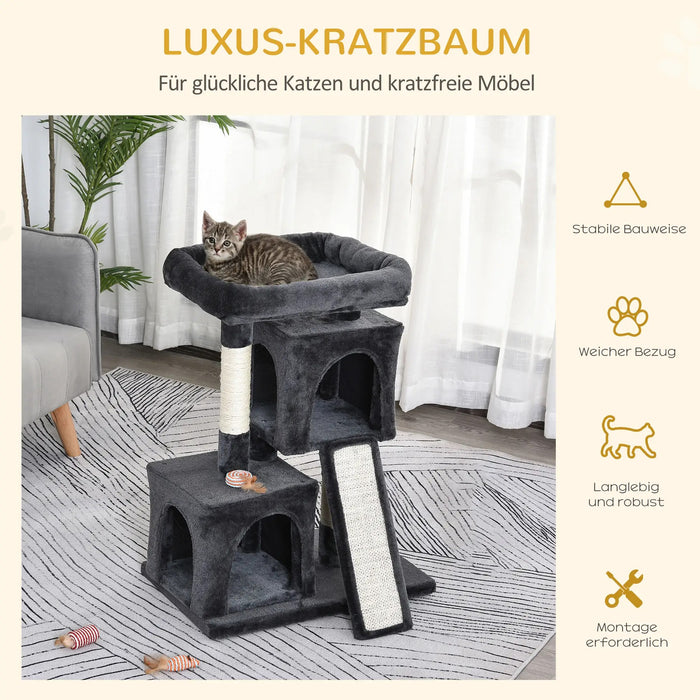 Cat Scratching Post avec colonnes sisal, arbre de jeu pour petits chats, gris foncé, 59x39x83cm