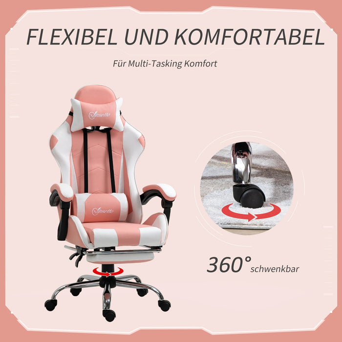 Gaming-Stuhl Computerstuhl mit Kopfstütze Bürostuhl höhenverstellbar 360°drehbar Kunstleder Rosa, 64x67x119-127cm