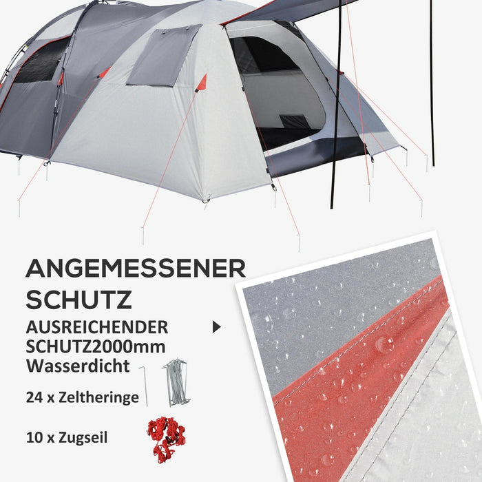 Campingzelt für 4-5 Personen zwei Innenräume herausnehmbare Bodenmatte Grau, 490x250x185cm