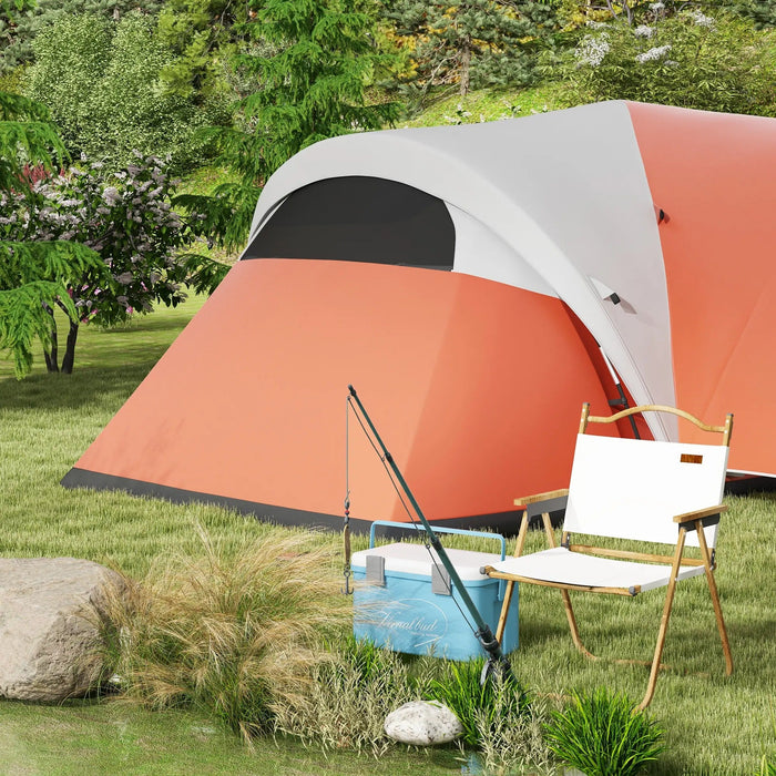 Campingzelt für 5-6 Pers. Familienzelt wasserdicht mit Vorzelt Orange, 550x300x198cm