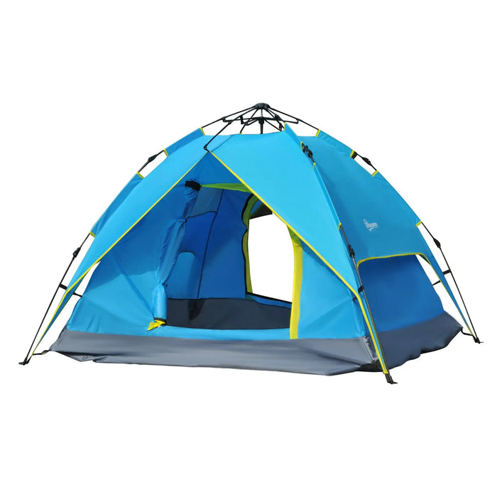 Campingzelt Sekundenzelt Pop Up Zelt Automatisch 3-4 Personen Blau + Gelb, 230x200x135cm