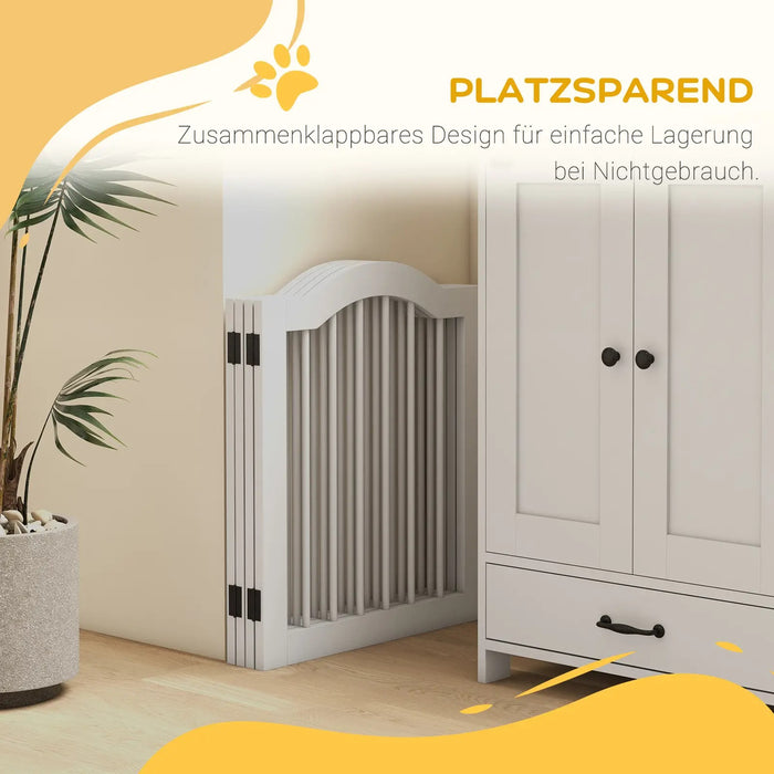 Dog barrier foldable solid wood, white, 203.5x29.5x61cm