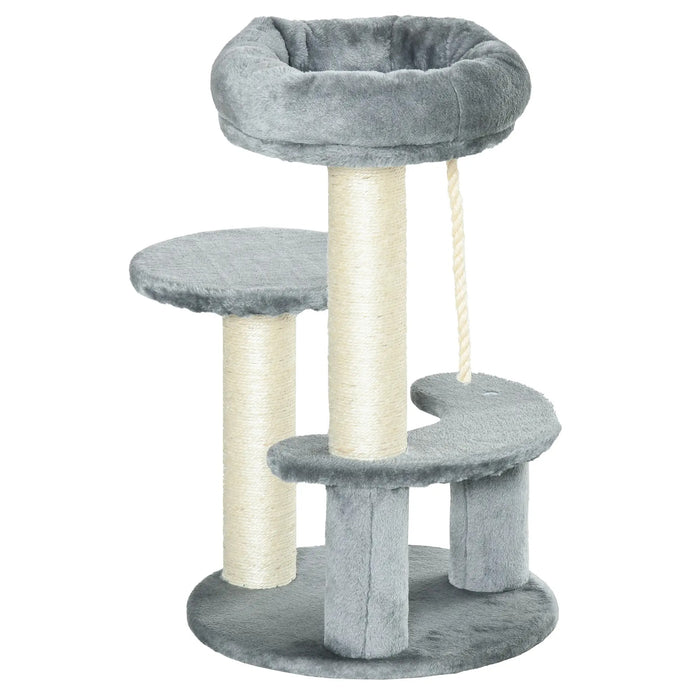 Posta di graffi di gatti con amaca, albero di gioco a 3 stadi, colonne di sisal, grigio Ø40x65cm