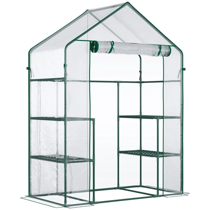 Foliengewächshaus begehbares Gartenhäuschen Tomatengewächshaus Treibhaus Frühbeet mit 6 Regalen Transparent Stahl PVC-Kunststoff 142x73x195cm