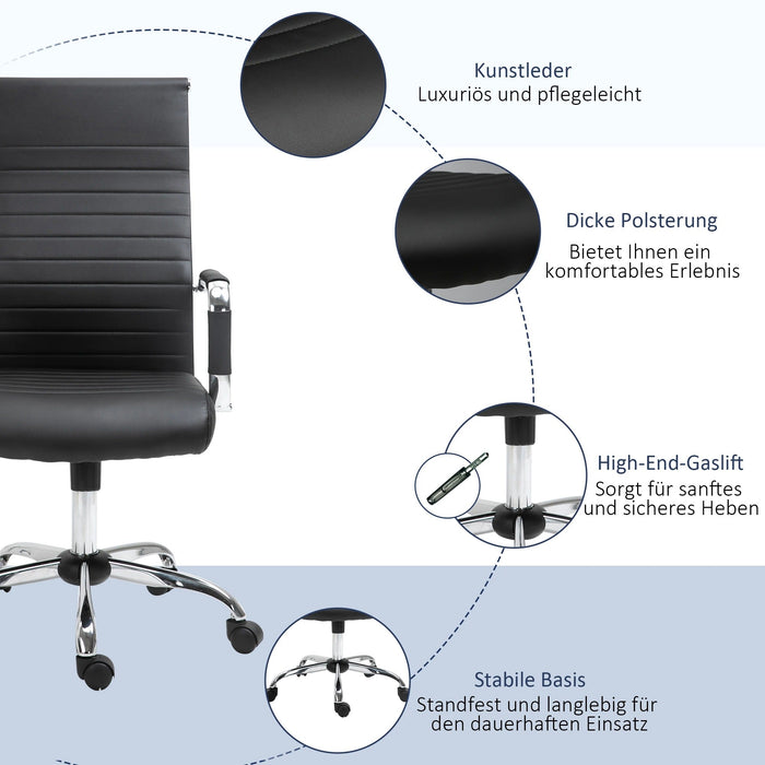 Bürostuhl Schreibtischstuhl mit Wippfunktion ergonomisch höhenverstellbar gepolstert Kunstleder Schwarz, 54x62x104-114cm