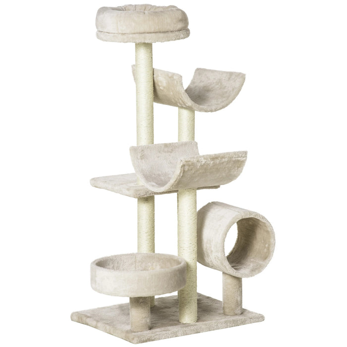 Cat scratching post, climbing tree, toy tunnel beige 50x40x105cm