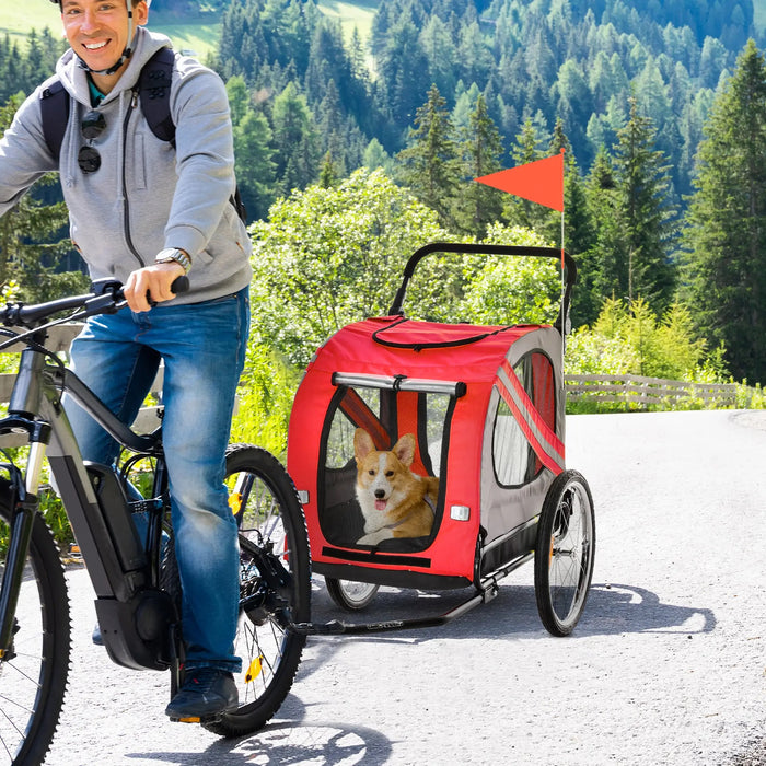 Hundebuggy Hundewagen mit Reklektoren Rot, 140x72, 5x108cm — floki24