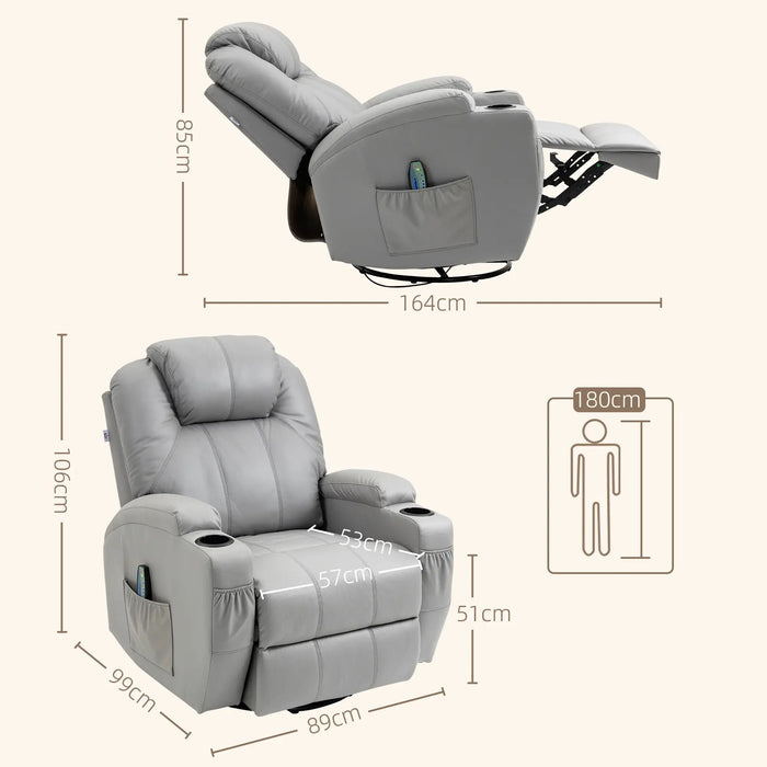 Massage chair with footrest, 8 vibration points, 5 modes, including remote control, light gray