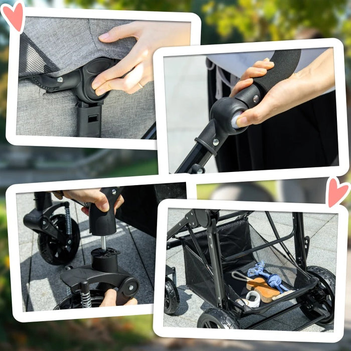 Chien buggy chien voil de voiture chien buggy sac de chien 2 en 1 gris pliable, 99x62x106cm