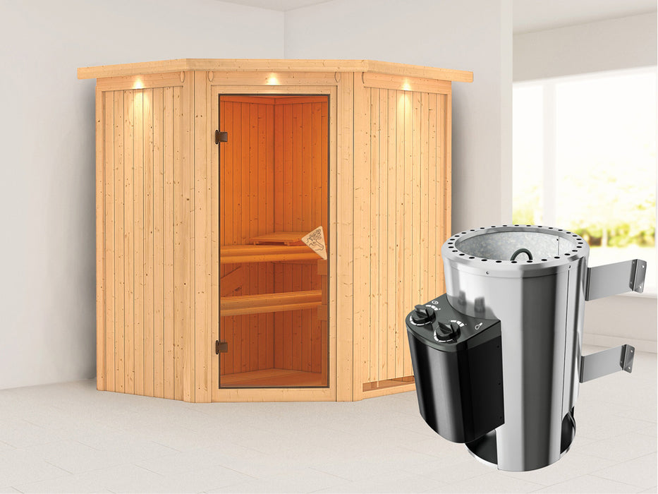 Sauna 230V Système Sauna Tonja avec Dachkranz - 184x165x202cm, 1-2 personnes - sauna en salle avec four