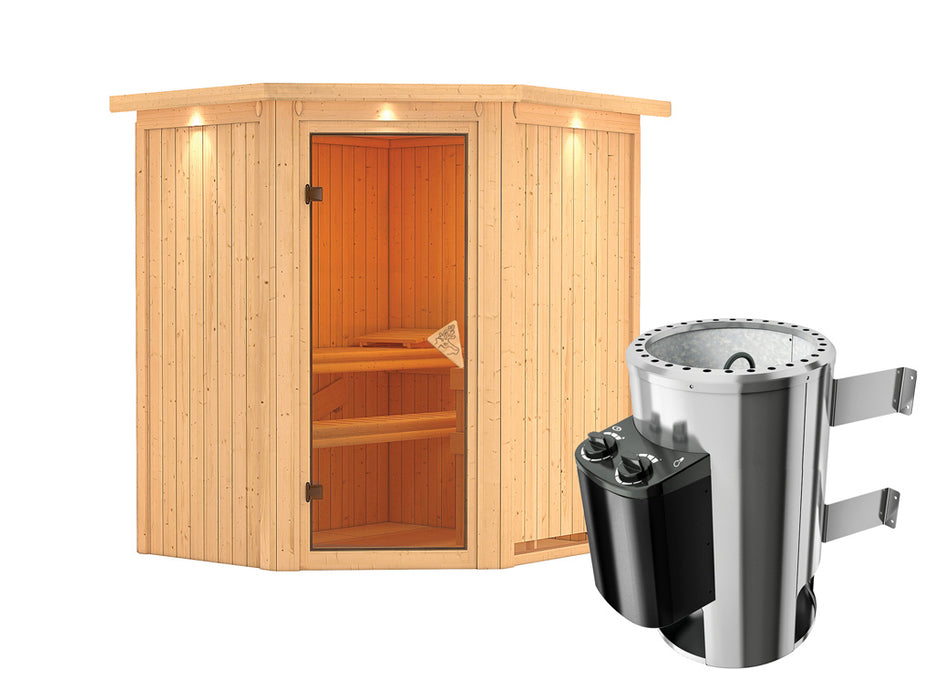 Sauna 230V Système Sauna Tonja avec Dachkranz - 184x165x202cm, 1-2 personnes - sauna en salle avec four