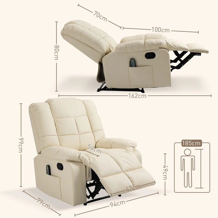 Chaise de massage, fauteuil relaxation, 8 points de vibration, fonction de couchage, cuir synthétique, 94x99x9cm