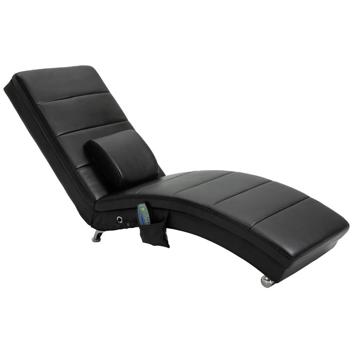 Relax Lounger avec fonction de massage en cuir synthétique ergonomique noir, 58x163x87cm