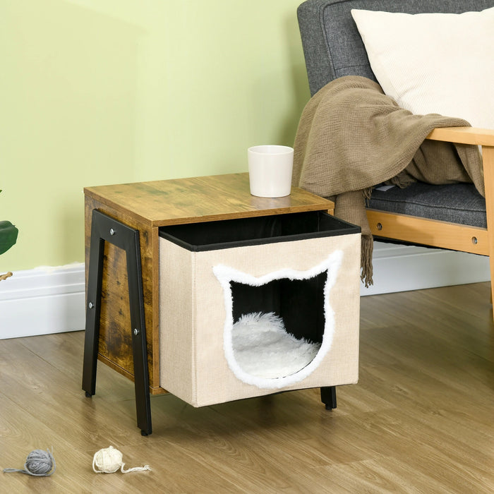 Grotta di gatto nel design industriale tra cui cuscini, gatto, cuscino lavabile, marrone + bianco