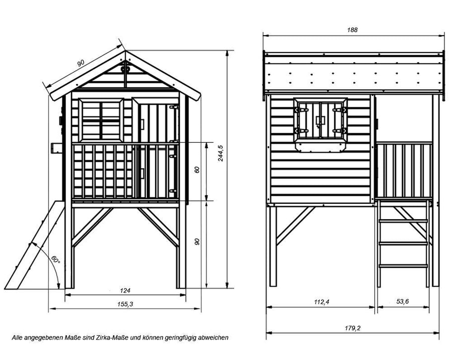 Playhouse, Play Tower, Stelzenhaus `` Laugh XL '' y compris la croissance du swing, 155.3x188x244.5 cm (bxtxh)