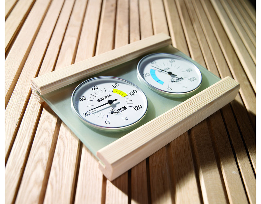 Station climatique premium pour les saunas, thermiques et hygromètres, bois / verre