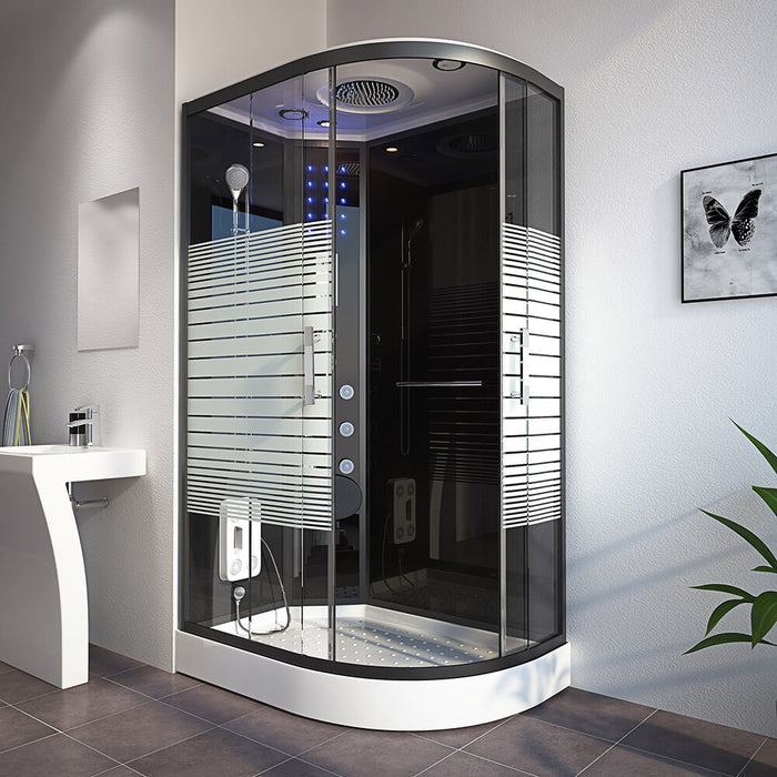 Douche à vapeur avec cascade sauna à vapeur manta noir xl, 120x80x220cm - à droite