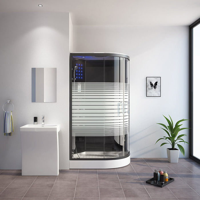 Douche à vapeur avec cascade sauna à vapeur manta noir xl, 120x80x220cm - à droite