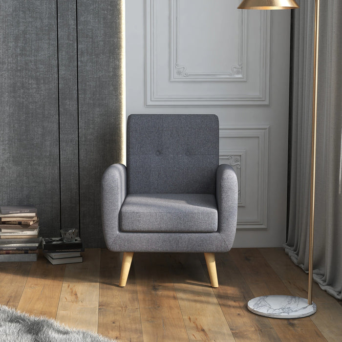 Fauteuil en conception de scandi, fauteuil accent, point bouton, nature + gris clair