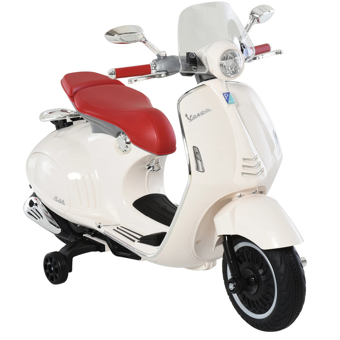 Vespa Children's Motorcycle, Motorcycle électrique avec éclairage de musique MP3, 3-6 ans, PP, blanc, 108x49x75cm