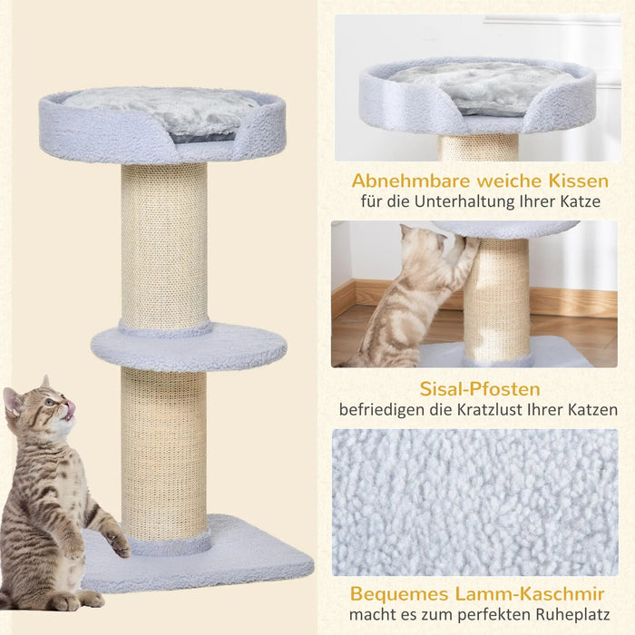 Cat Scratching Post avec plate-forme sisal en peluche bleu clair 45x45x91cm