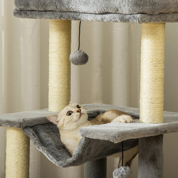 Stratching Post avec hamac, arbre de jeu, plates-formes en peluche sisal, gris