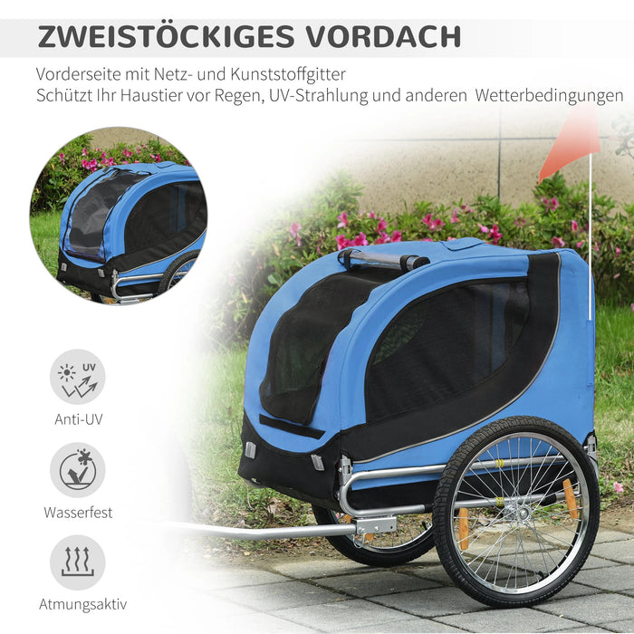 Remorque de vélo pour chiens avec un couplage universel bleu, 130x73x90cm