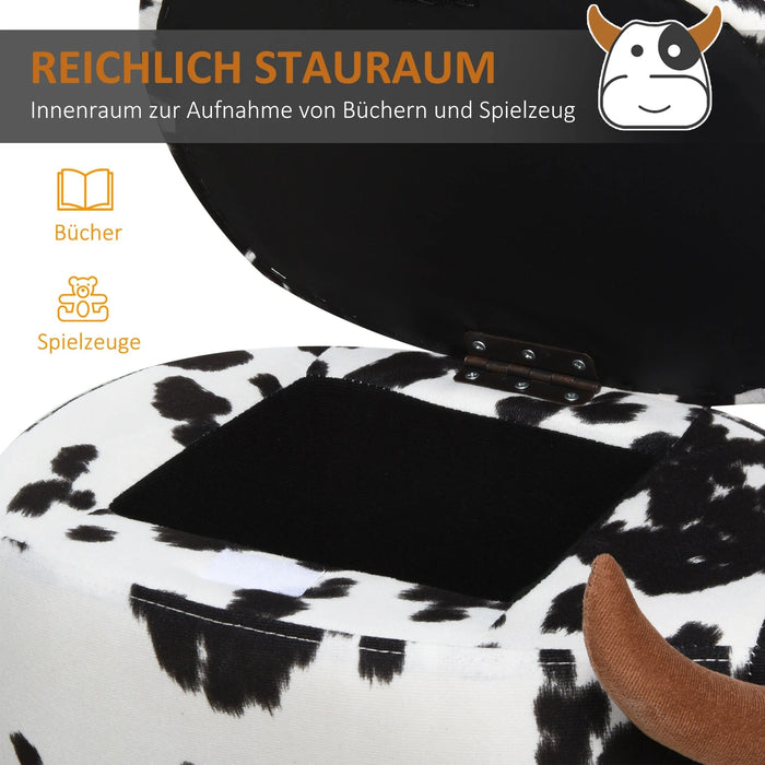 Tierhocker mit Stauraum Sitzhocker Tier-Design Schweinchen Schwarz + Weiss, 62x35x36cm