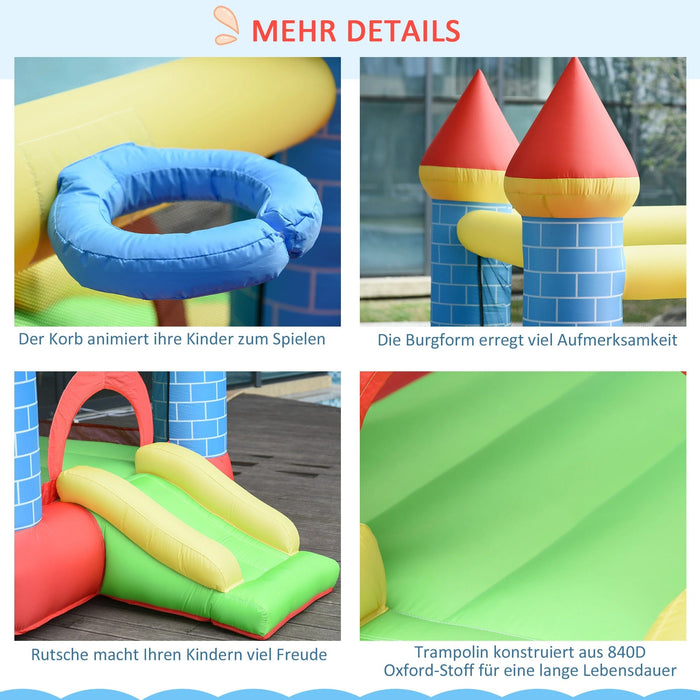 Aufblasbare Hüpfburg mit Rutsche Pool für 3 Kinder Burg mit Gebläse für 3-8 Jahre Rot+Blau+Grün, 280x260x210cm