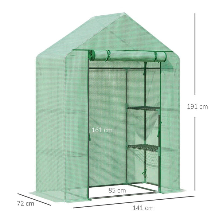 Foliengewächshaus Gewächshaus mit 6 Regalebenen begehbares Gartenhäuschen Treibhaus Tomatenhaus Pflanzenhaus mit aufrollbarem Eingang Frühbeet Grün 141x72x191cm