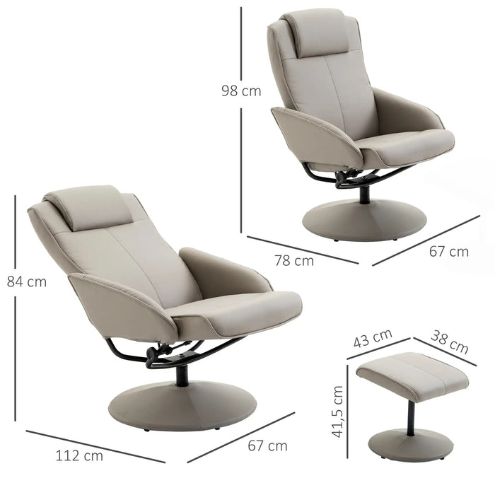 Détendez le fauteuil en fauteuil télévisé Armchair Armchair 360 ° rotatif avec repose-pieds gris 78 × 71 × 101 cm