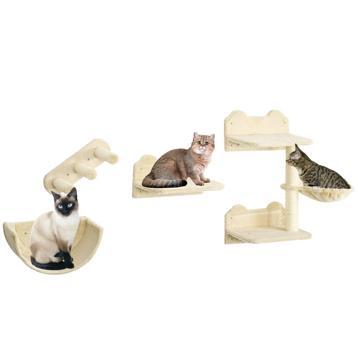 Set di pareti da arrampicata per gatti, piattaforma in 4 parti, 3 piani, direttore, chipboard di legno, beige